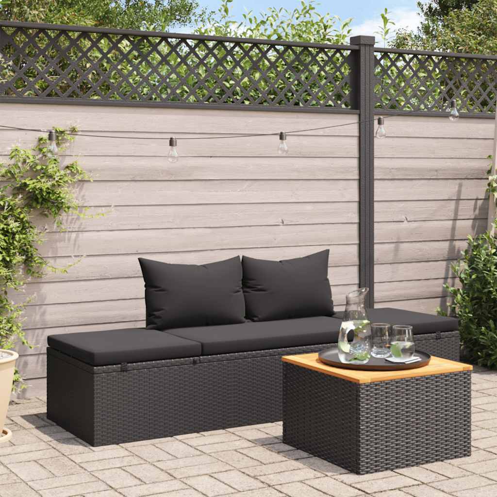 vidaXL Sun Bed with Cushions Poly Rattan Black