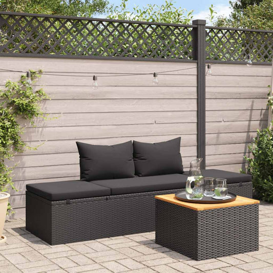 vidaXL Sun Bed with Cushions Poly Rattan Black