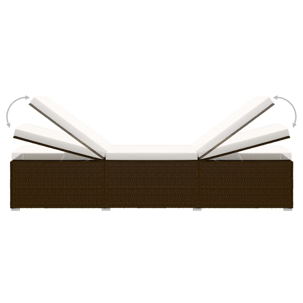 vidaXL Sun Lounger with Cushion and Tea Table Poly Rattan Brown