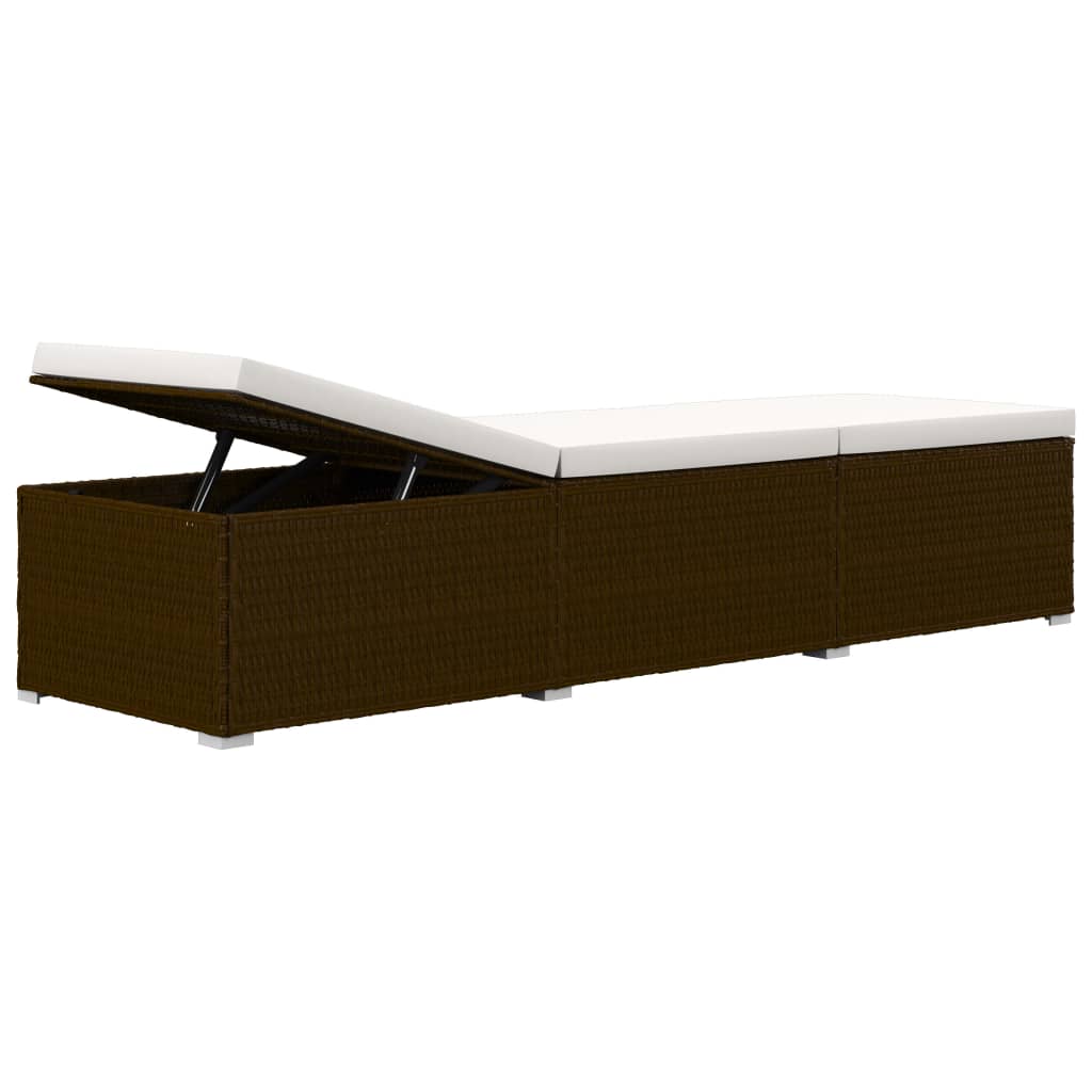 vidaXL Sun Lounger with Cushion and Tea Table Poly Rattan Brown