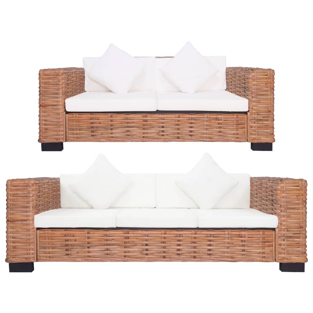 vidaXL 2 Piece Sofa Set with Cushions Natural Rattan