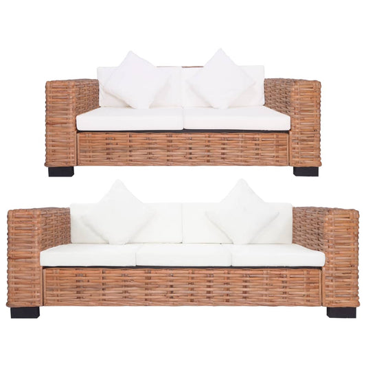vidaXL 2 Piece Sofa Set with Cushions Natural Rattan