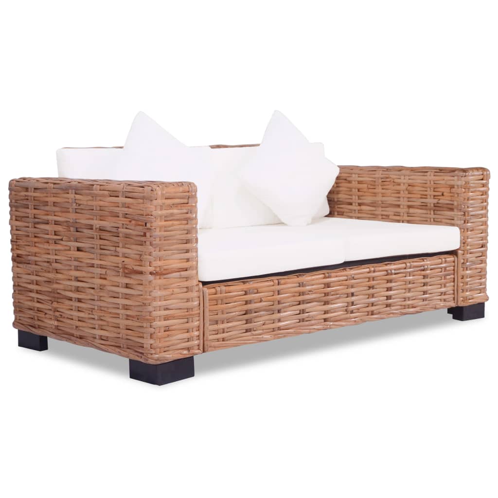 vidaXL 2 Piece Sofa Set with Cushions Natural Rattan