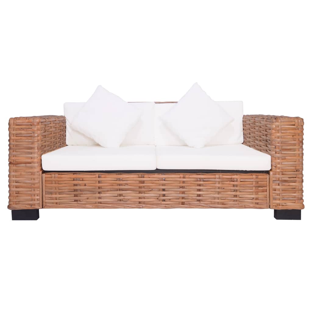vidaXL 2 Piece Sofa Set with Cushions Natural Rattan