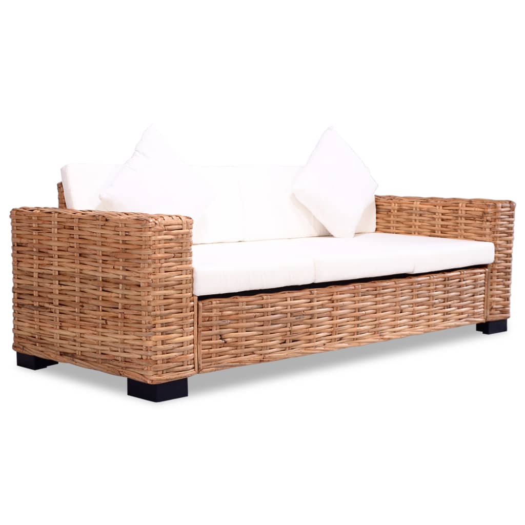 vidaXL 2 Piece Sofa Set with Cushions Natural Rattan