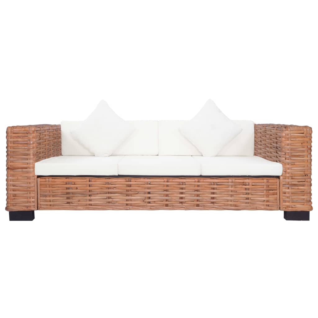 vidaXL 2 Piece Sofa Set with Cushions Natural Rattan