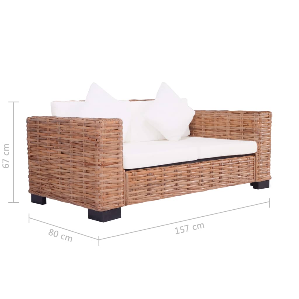 vidaXL 2 Piece Sofa Set with Cushions Natural Rattan