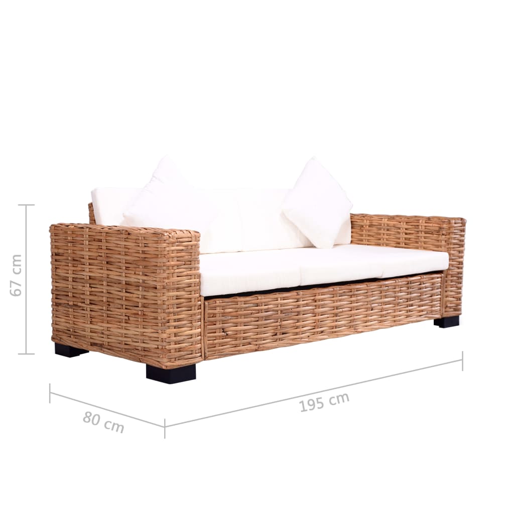 vidaXL 2 Piece Sofa Set with Cushions Natural Rattan