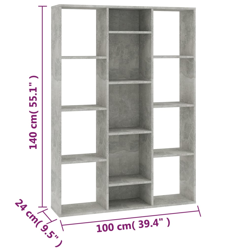 vidaXL Room Divider/Book Cabinet Concrete Grey 100x24x140 cm Engineered Wood