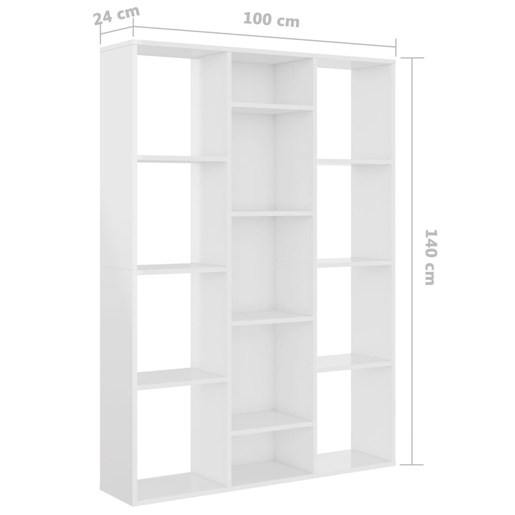 vidaXL Room Divider/Book Cabinet High Gloss White 100x24x140 cm Engineered Wood