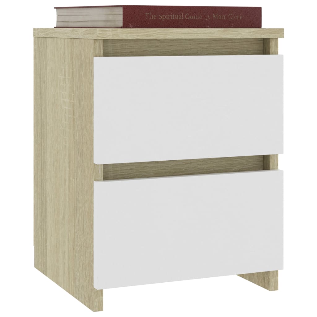 vidaXL Bedside Cabinet White and Sonoma Oak 30x30x40 cm Engineered Wood