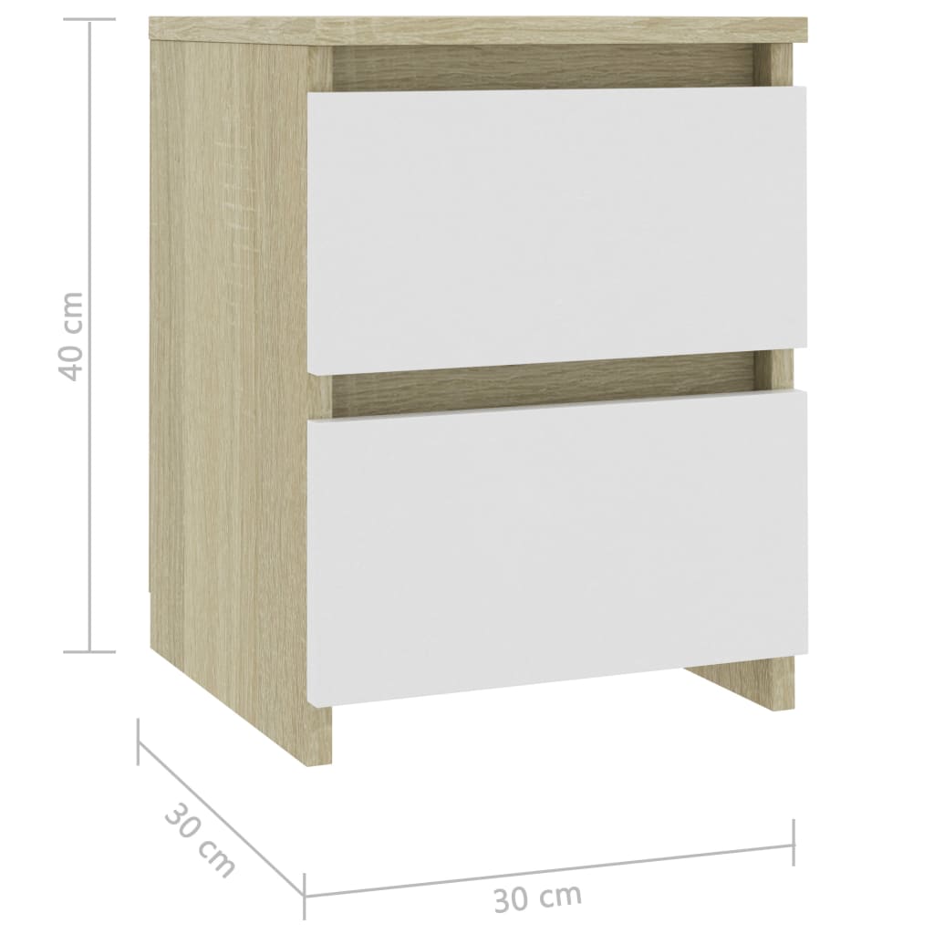 vidaXL Bedside Cabinet White and Sonoma Oak 30x30x40 cm Engineered Wood