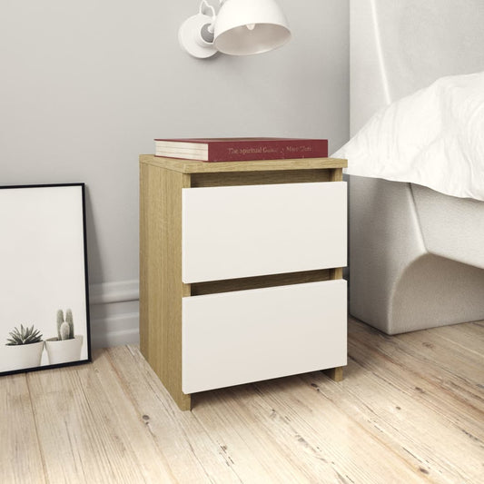 vidaXL Bedside Cabinet White and Sonoma Oak 30x30x40 cm Engineered Wood
