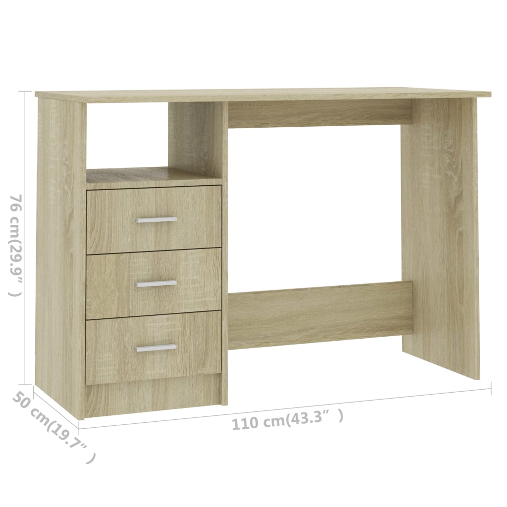 vidaXL Desk with Drawers Sonoma Oak 110x50x76 cm Engineered Wood