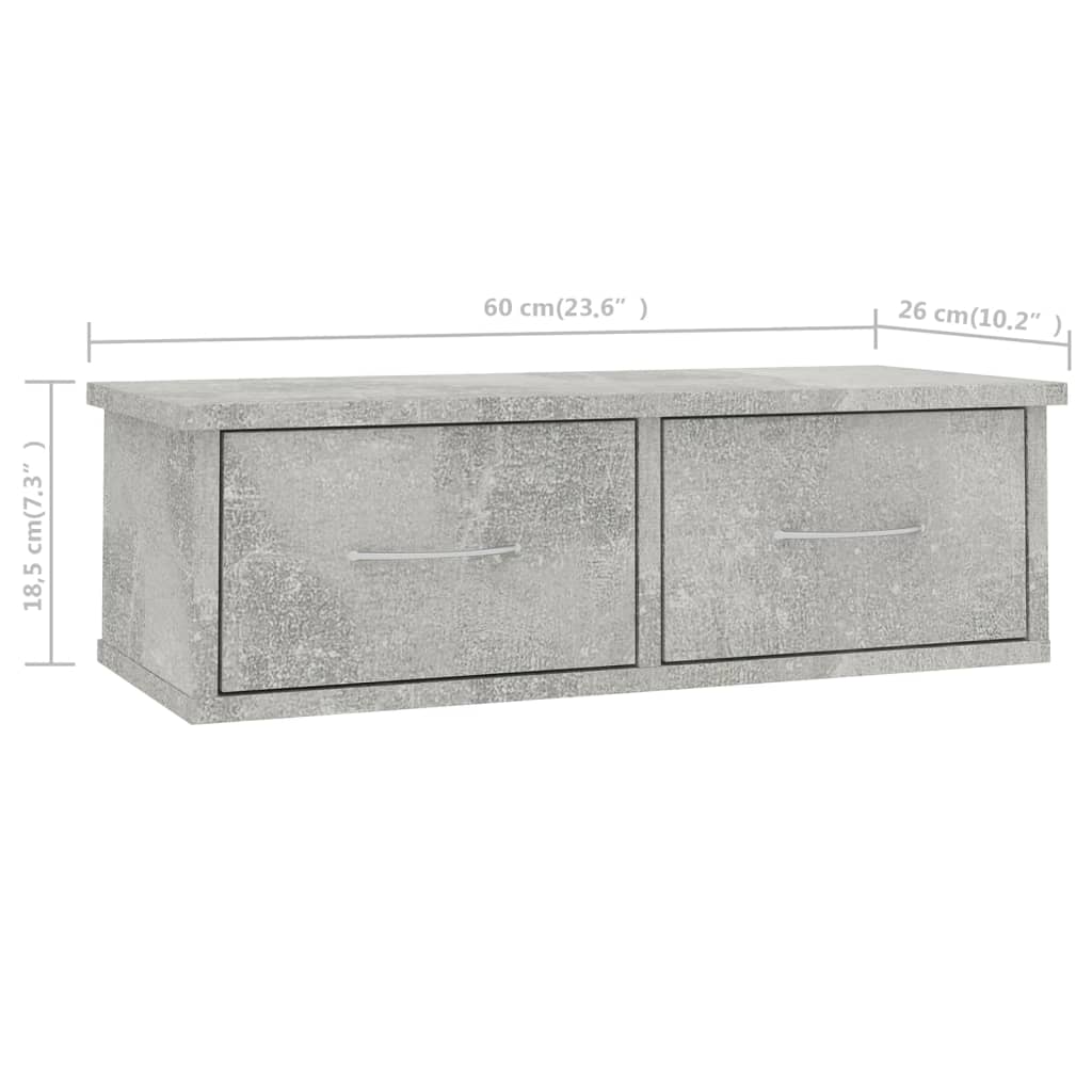 vidaXL Wall-mounted Drawer Shelf Concrete Grey 60x26x18.5 cm Engineered Wood