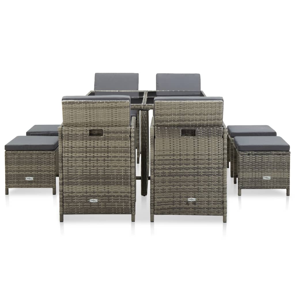 vidaXL 9 Piece Outdoor Dining Set with Cushions Poly Rattan Grey