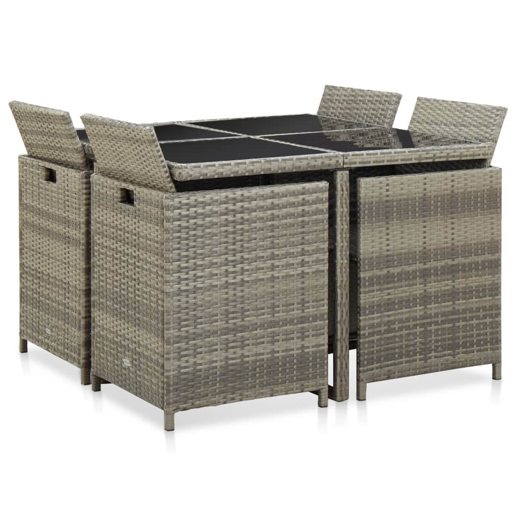 vidaXL 9 Piece Outdoor Dining Set with Cushions Poly Rattan Grey