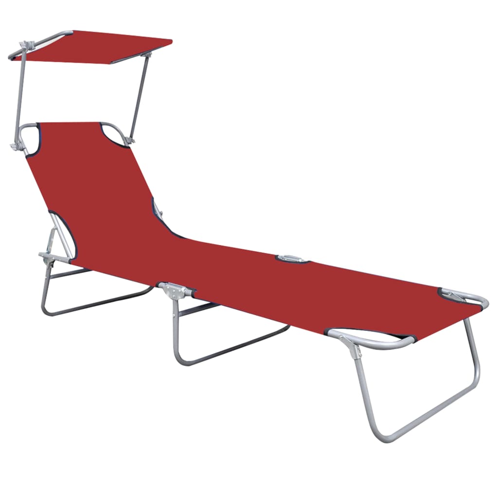 vidaXL Folding Sun Lounger with Canopy Red Aluminium