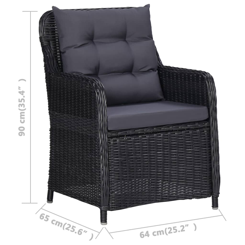 vidaXL Garden Chairs 2 pcs with Cushions Poly Rattan Black