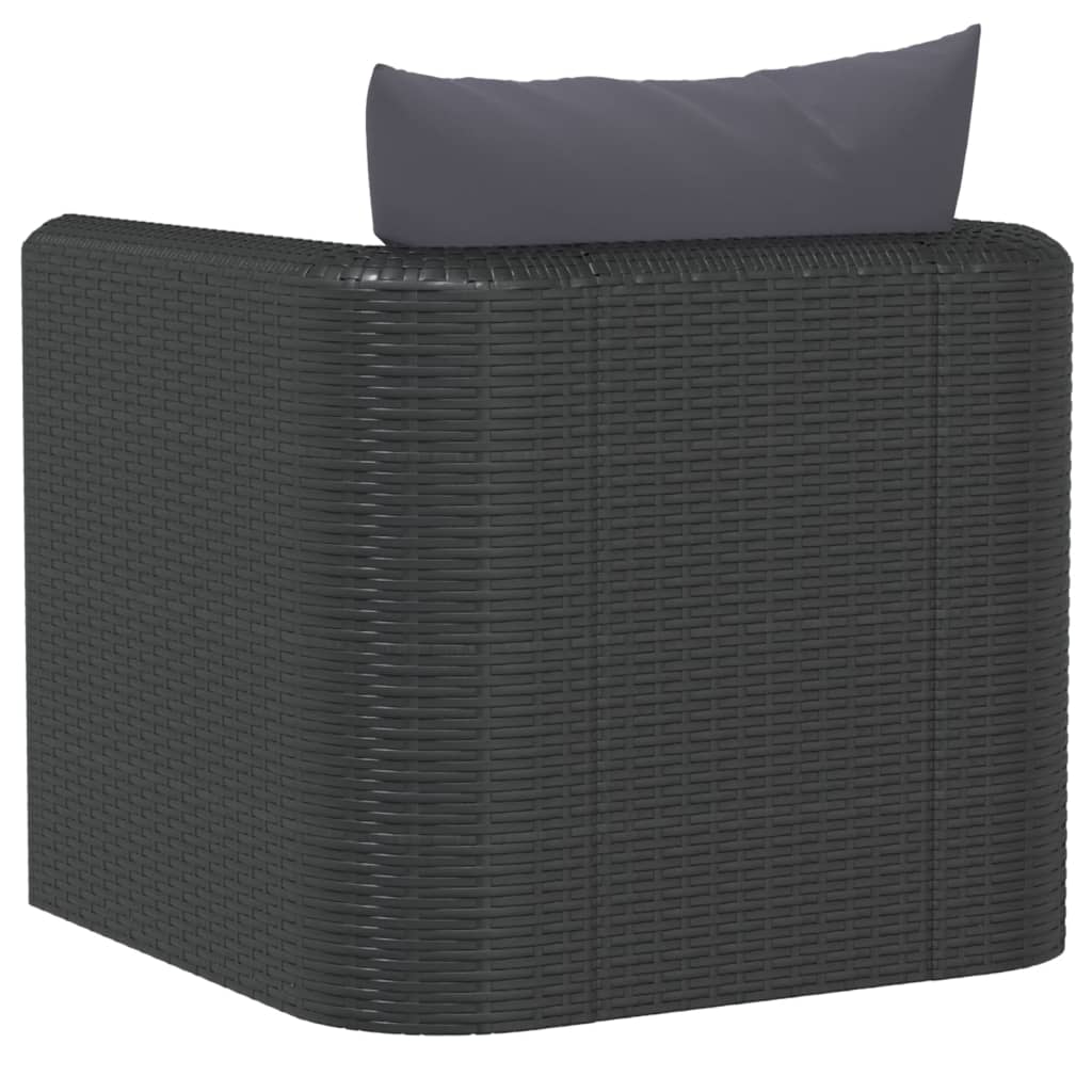 vidaXL Single Sofa with Cushions Poly Rattan Black