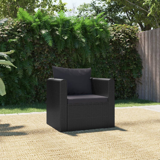 vidaXL Single Sofa with Cushions Poly Rattan Black