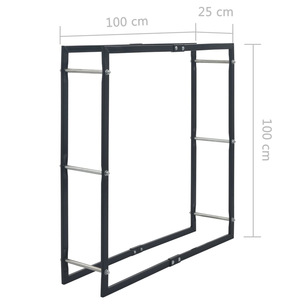 vidaXL Firewood Rack Black 100x25x100 cm Steel
