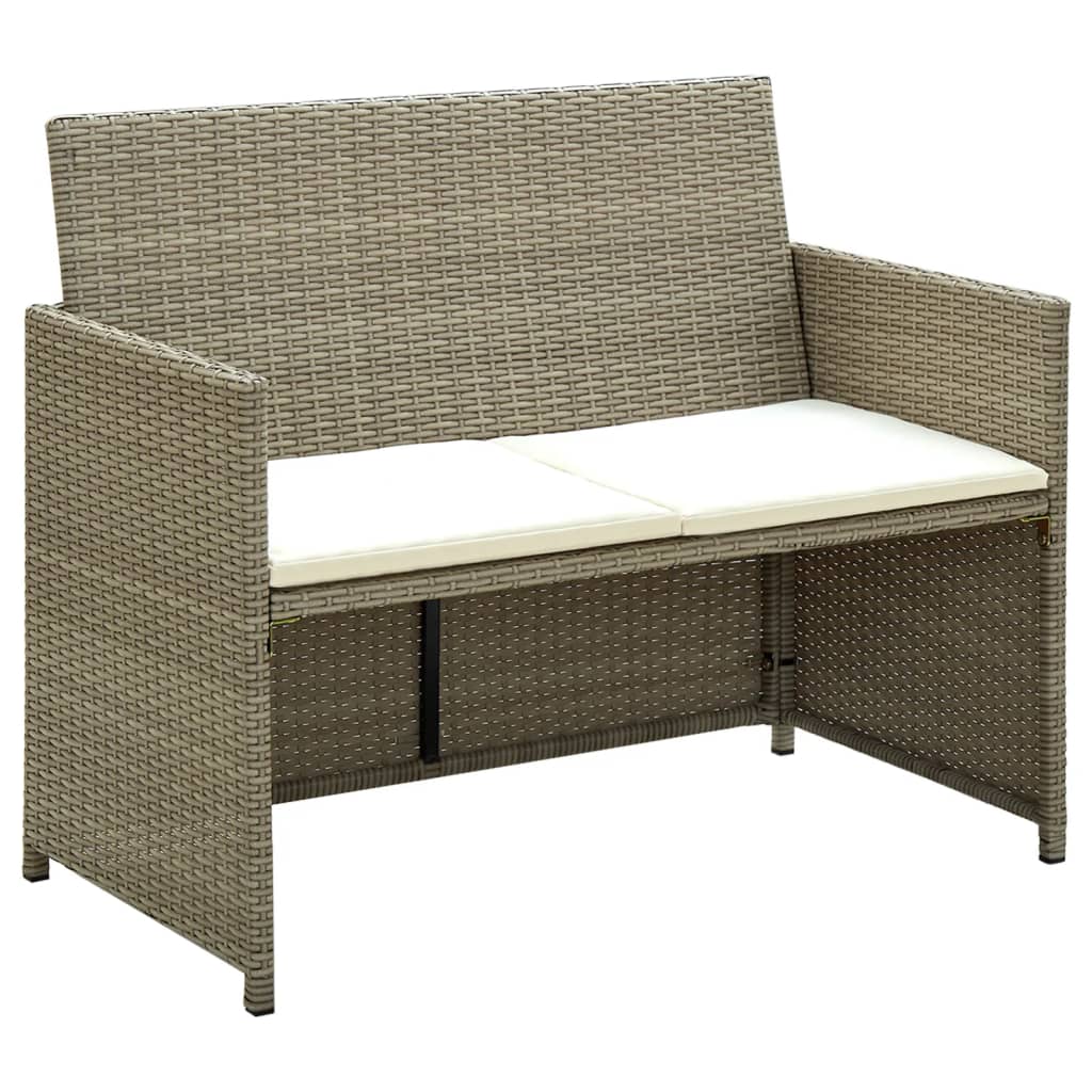 vidaXL 2 Seater Garden Sofa with Cushions Beige Poly Rattan