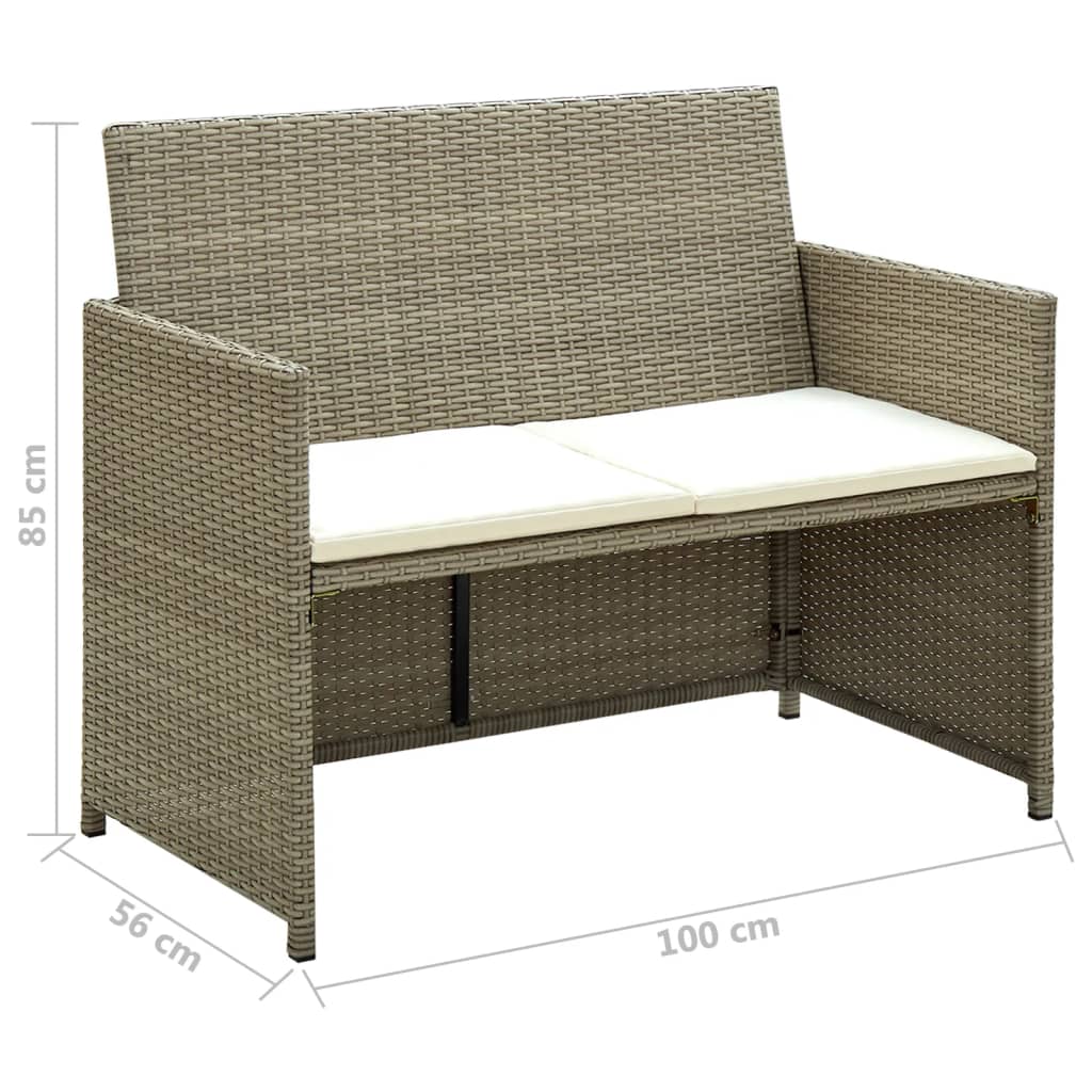 vidaXL 2 Seater Garden Sofa with Cushions Beige Poly Rattan