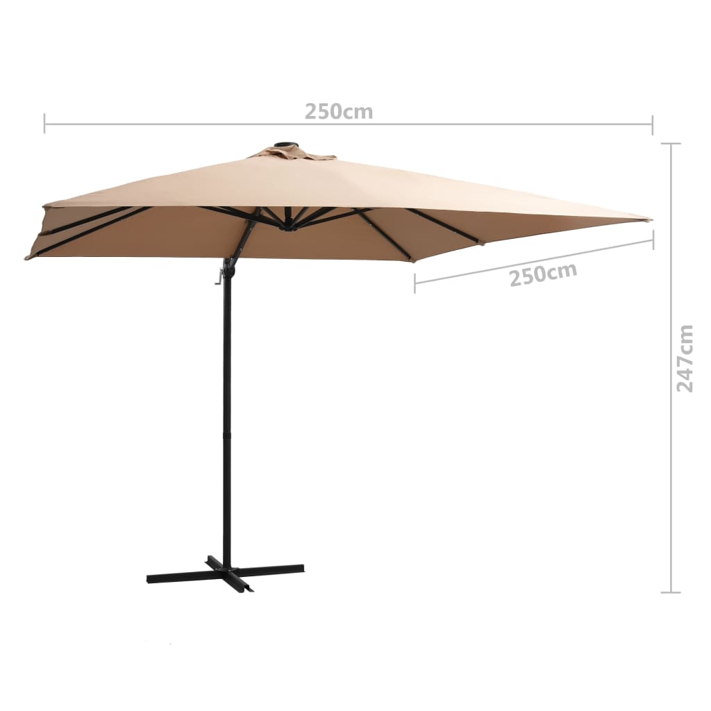 vidaXL Cantilever Garden Parasol with LED lights and Steel Pole 250x250 cm Taupe