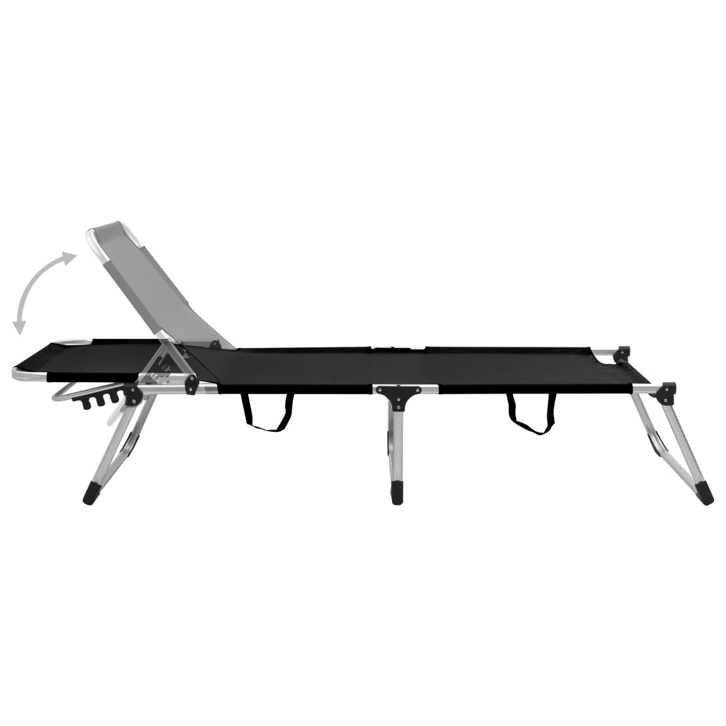 vidaXL Extra High Folding Senior Sunbed Black Aluminium