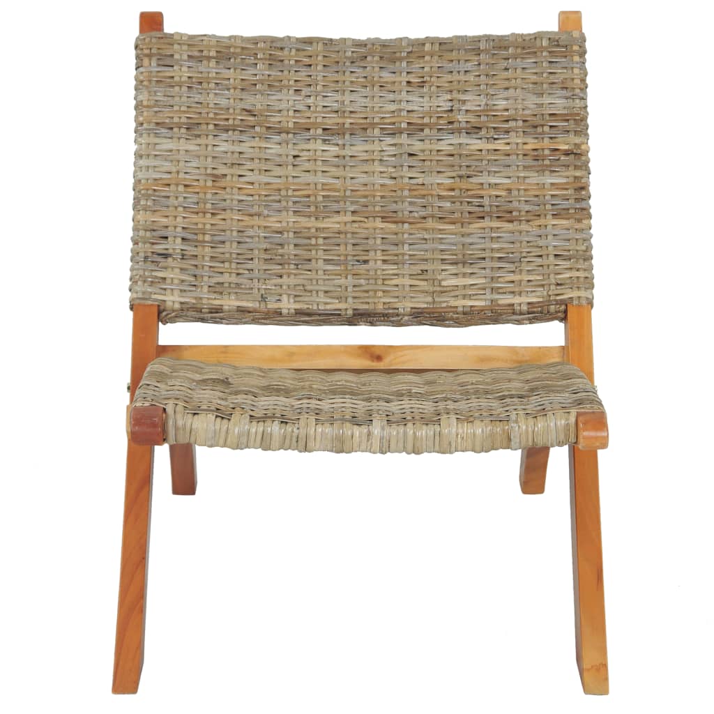 vidaXL Relaxing Chair Natural Kubu Rattan and Solid Mahogany Wood