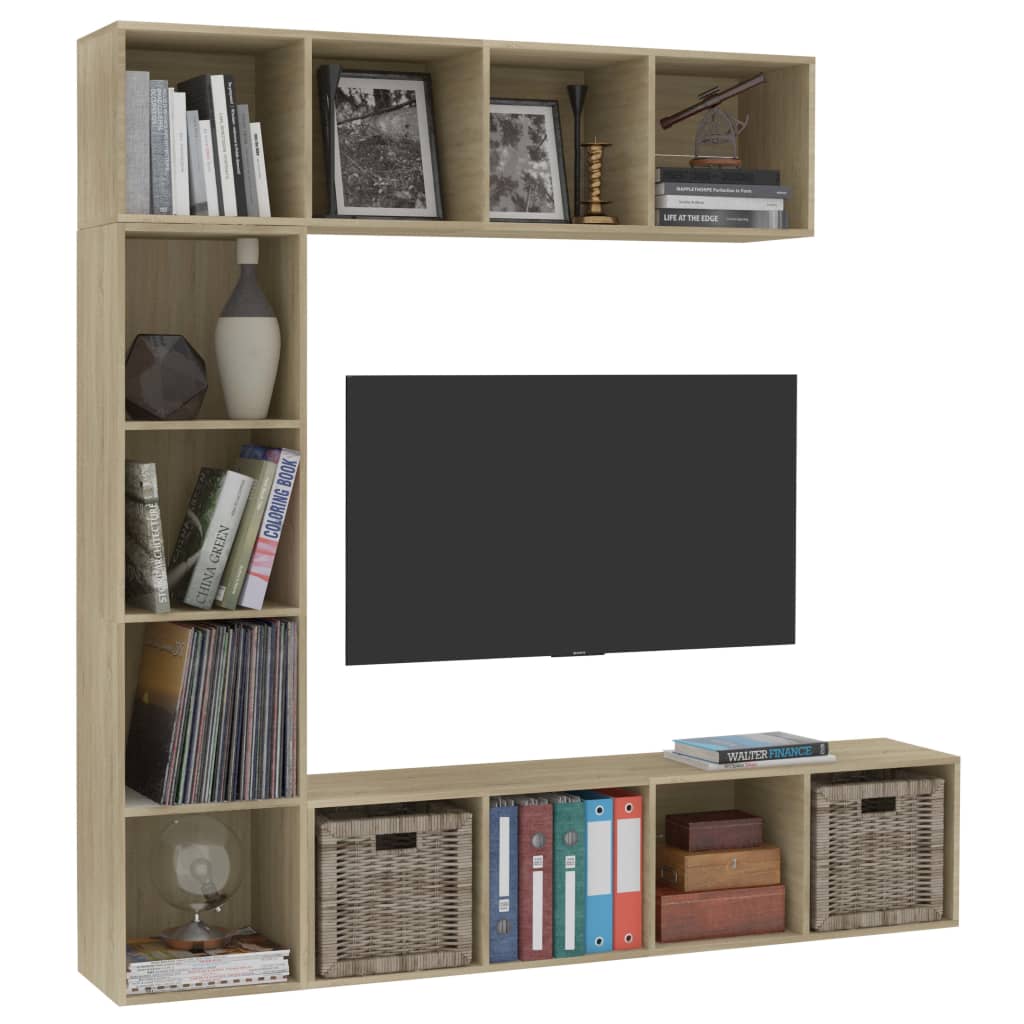 vidaXL 3 Piece Book/TV Cabinet Set  Sonoma Oak 180x30x180 cm