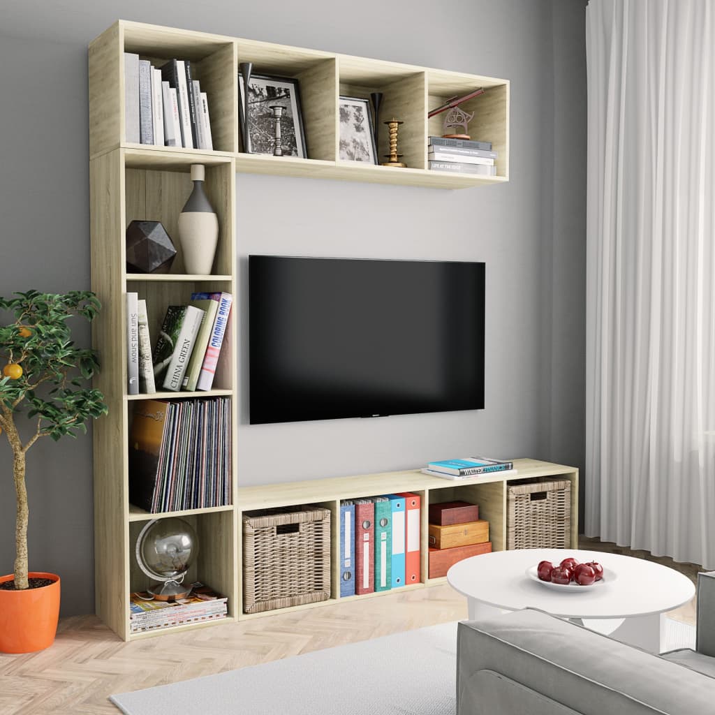 vidaXL 3 Piece Book/TV Cabinet Set  Sonoma Oak 180x30x180 cm