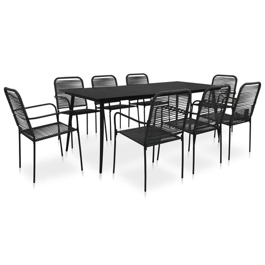 vidaXL 9 Piece Outdoor Dining Set Cotton Rope and Steel Black