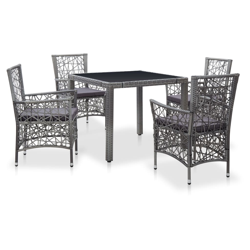 vidaXL 5 Piece Outdoor Dining Set Poly Rattan Grey