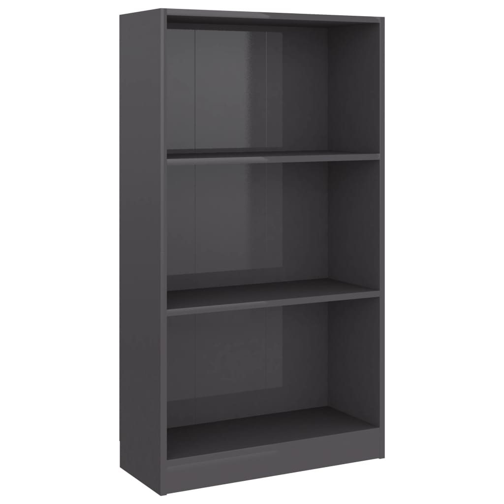 vidaXL 3-Tier Book Cabinet High Gloss Grey 60x24x109 Engineered Wood