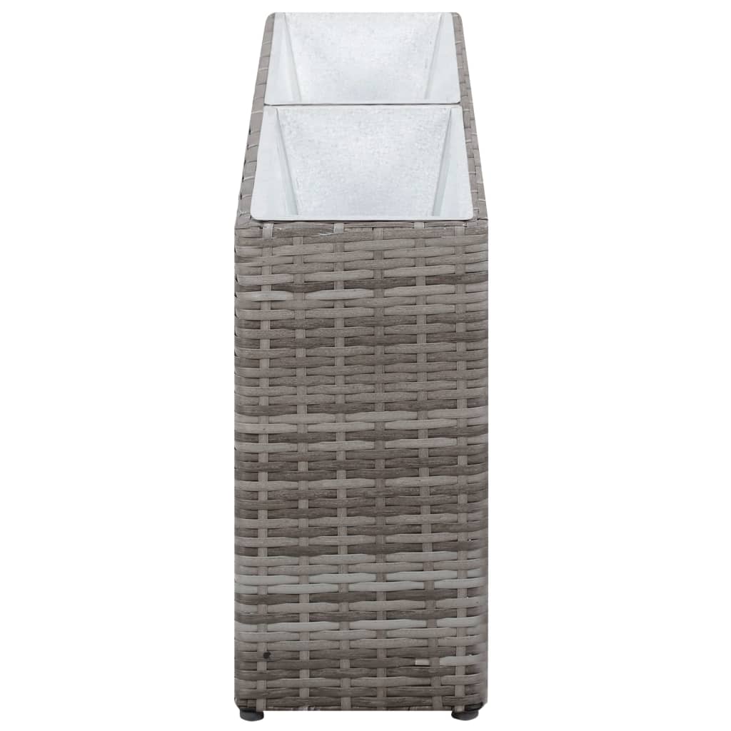 vidaXL Garden Raised Bed with 2 Pots 90x20x40 cm Poly Rattan Grey
