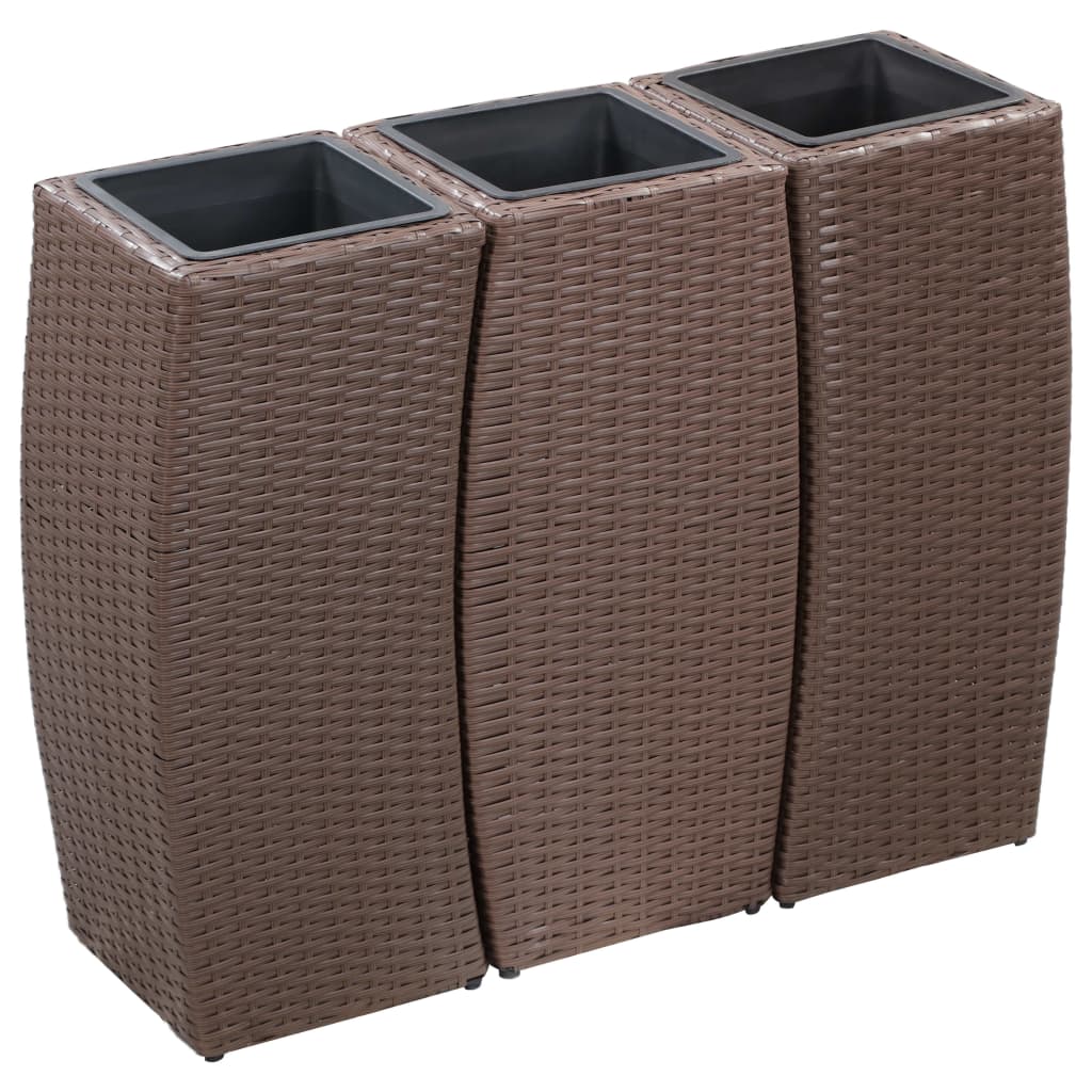vidaXL Garden Raised Beds 3 pcs Poly Rattan Brown