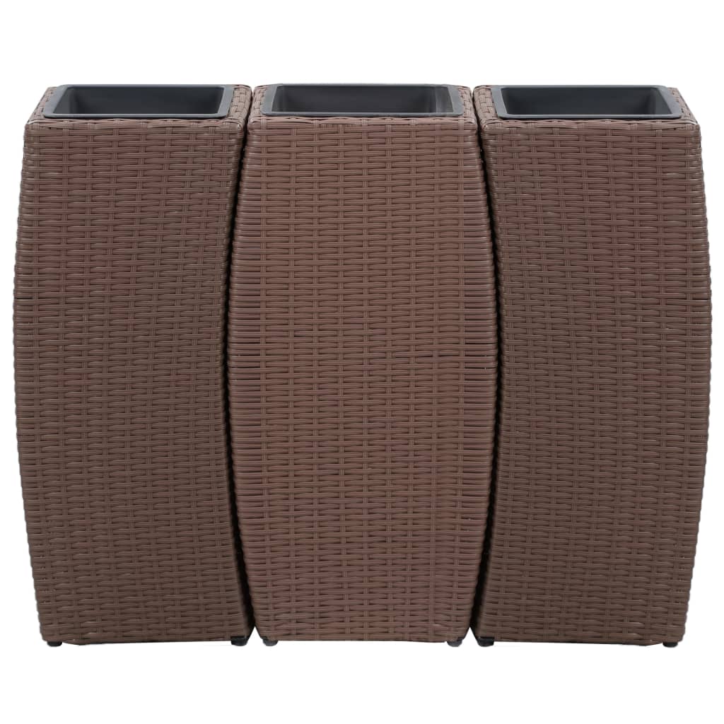 vidaXL Garden Raised Beds 3 pcs Poly Rattan Brown