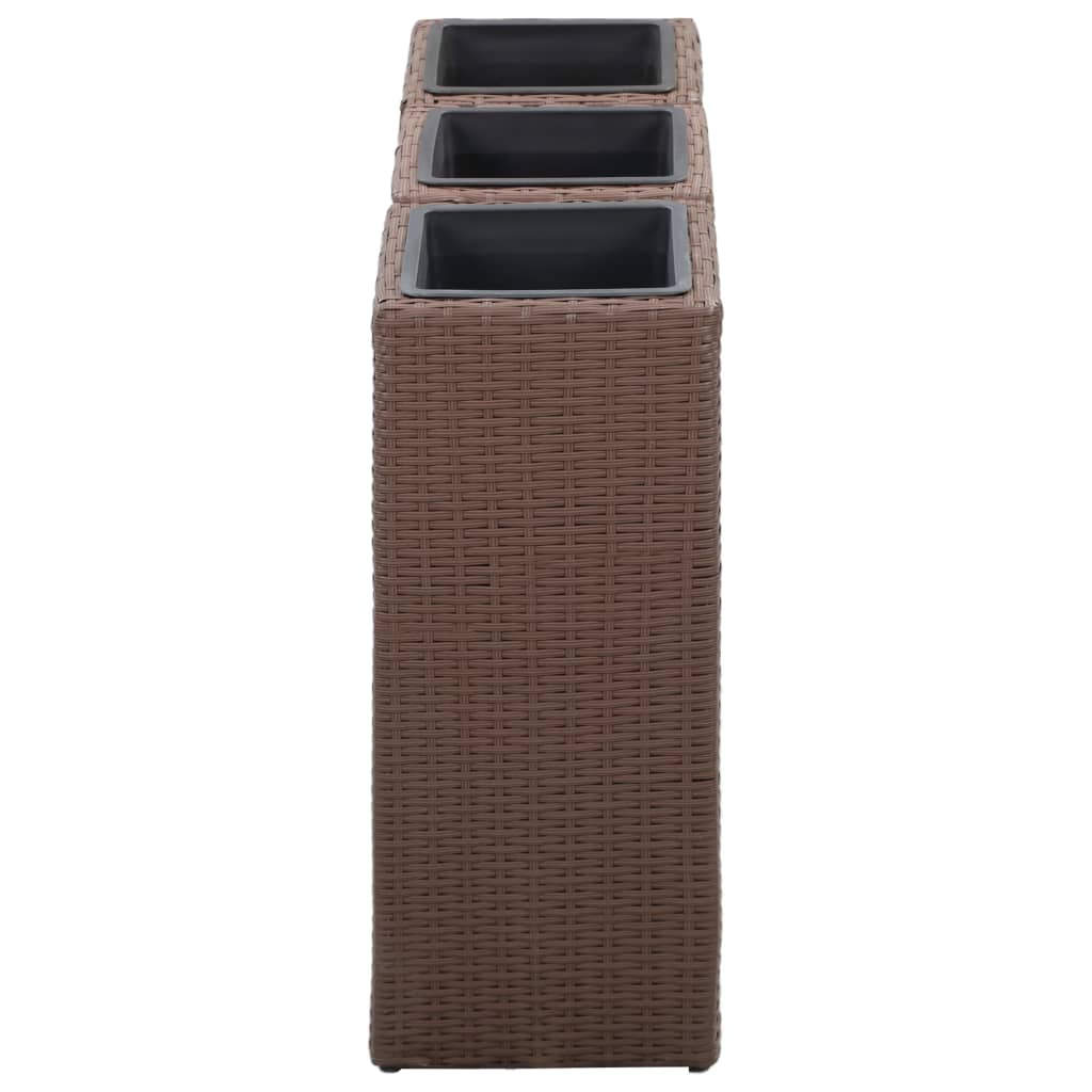 vidaXL Garden Raised Beds 3 pcs Poly Rattan Brown