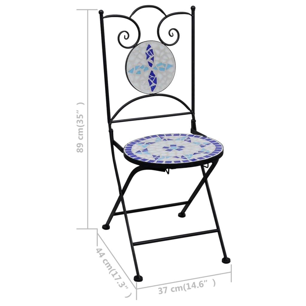 vidaXL 3 Piece Mosaic Bistro Set Ceramic Tile Blue and White