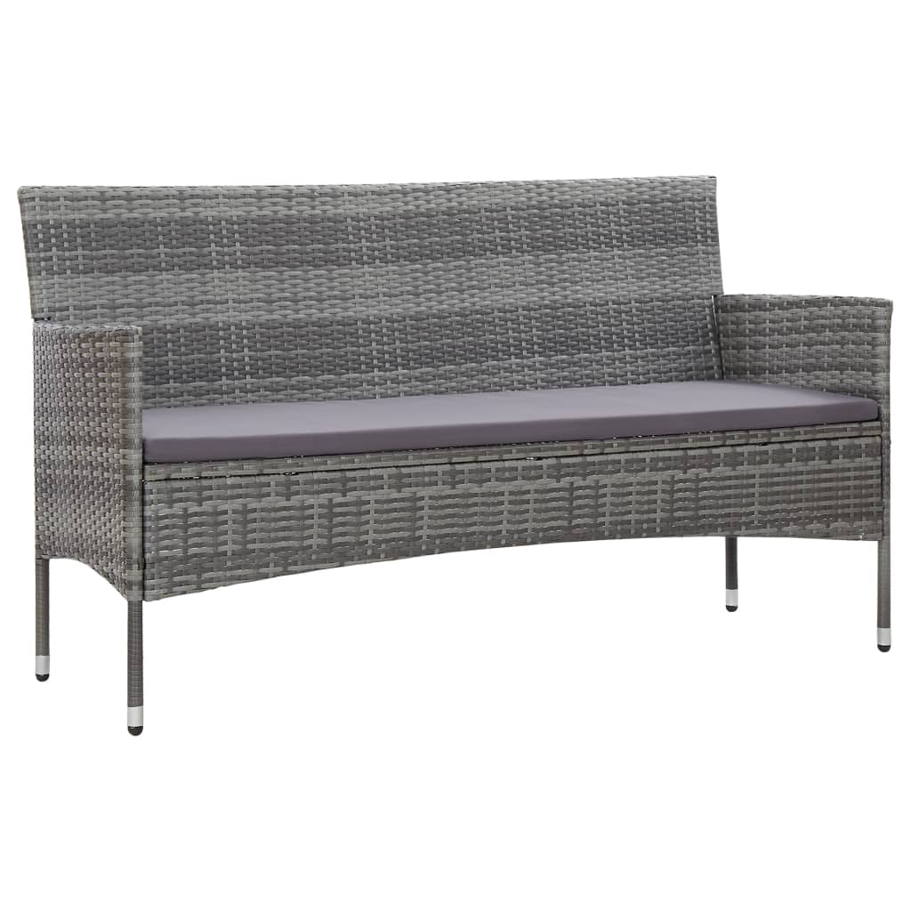 vidaXL 3-Seater Garden Sofa with Cushions Grey Poly Rattan