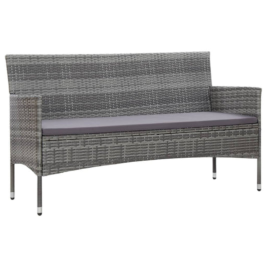vidaXL 3-Seater Garden Sofa with Cushions Grey Poly Rattan