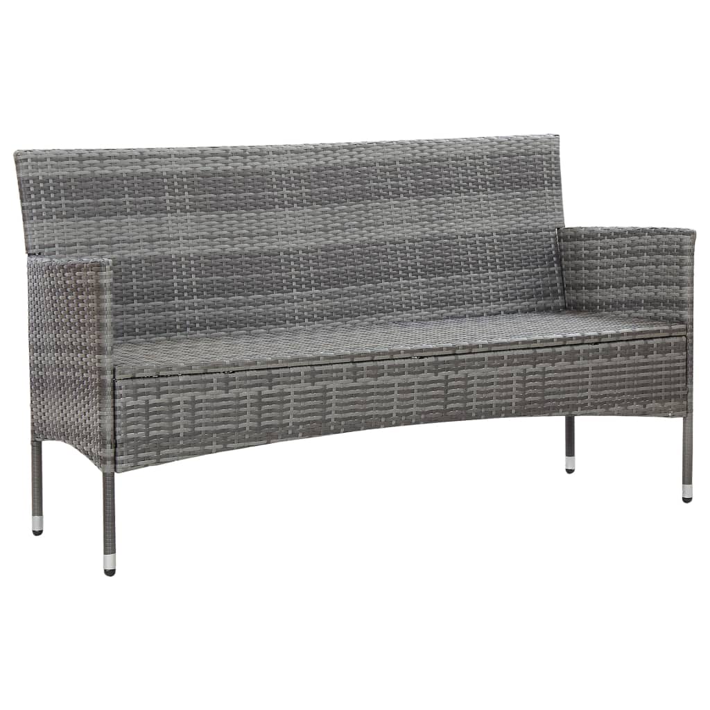 vidaXL 3-Seater Garden Sofa with Cushions Grey Poly Rattan