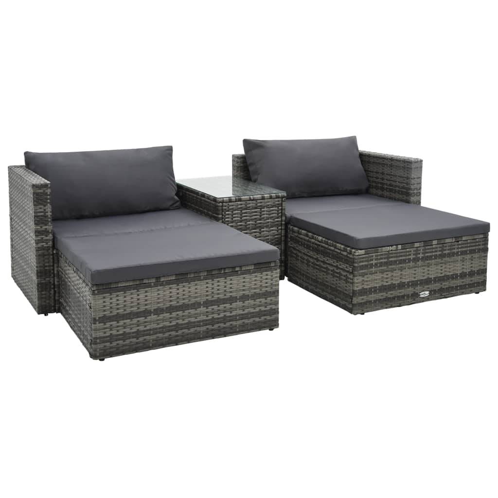 vidaXL 5 Piece Garden Lounge Set with Cushions Poly Rattan Grey