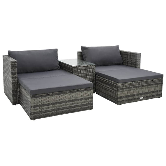 vidaXL 5 Piece Garden Lounge Set with Cushions Poly Rattan Grey