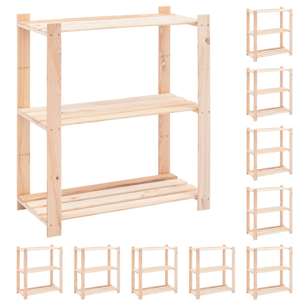 vidaXL 3-Tier Storage Racks 10 pcs 80x38x90 cm Solid Wood Pine 150 kg