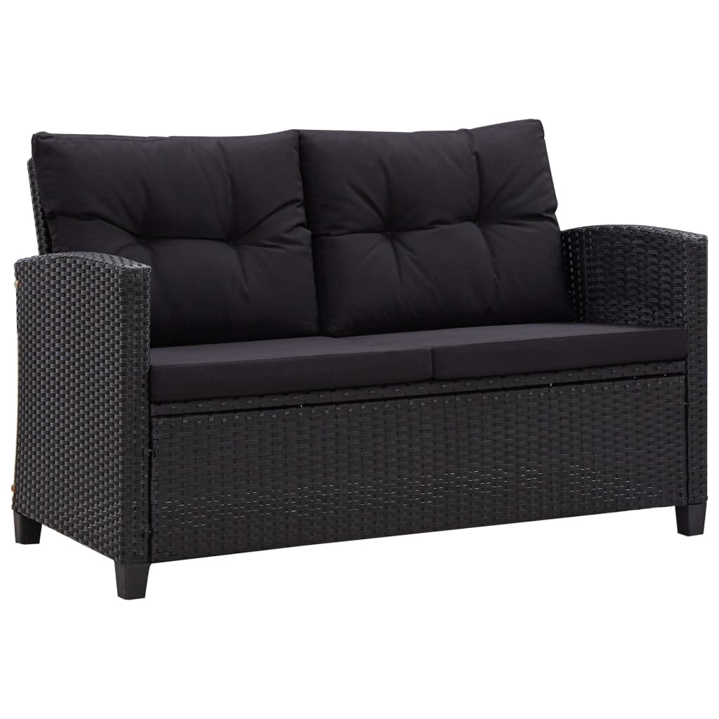 vidaXL 2-Seater Garden Sofa with Cushions Black 124 cm Poly Rattan