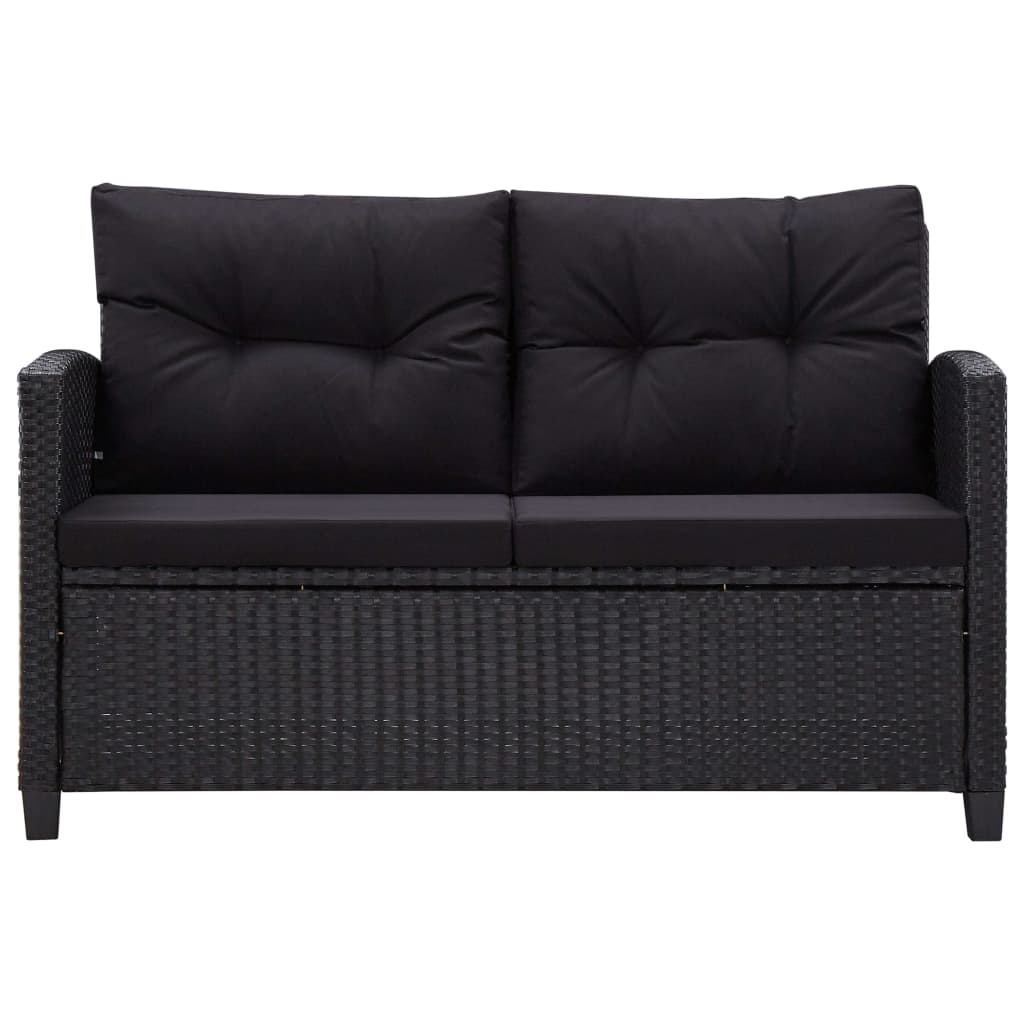 vidaXL 2-Seater Garden Sofa with Cushions Black 124 cm Poly Rattan