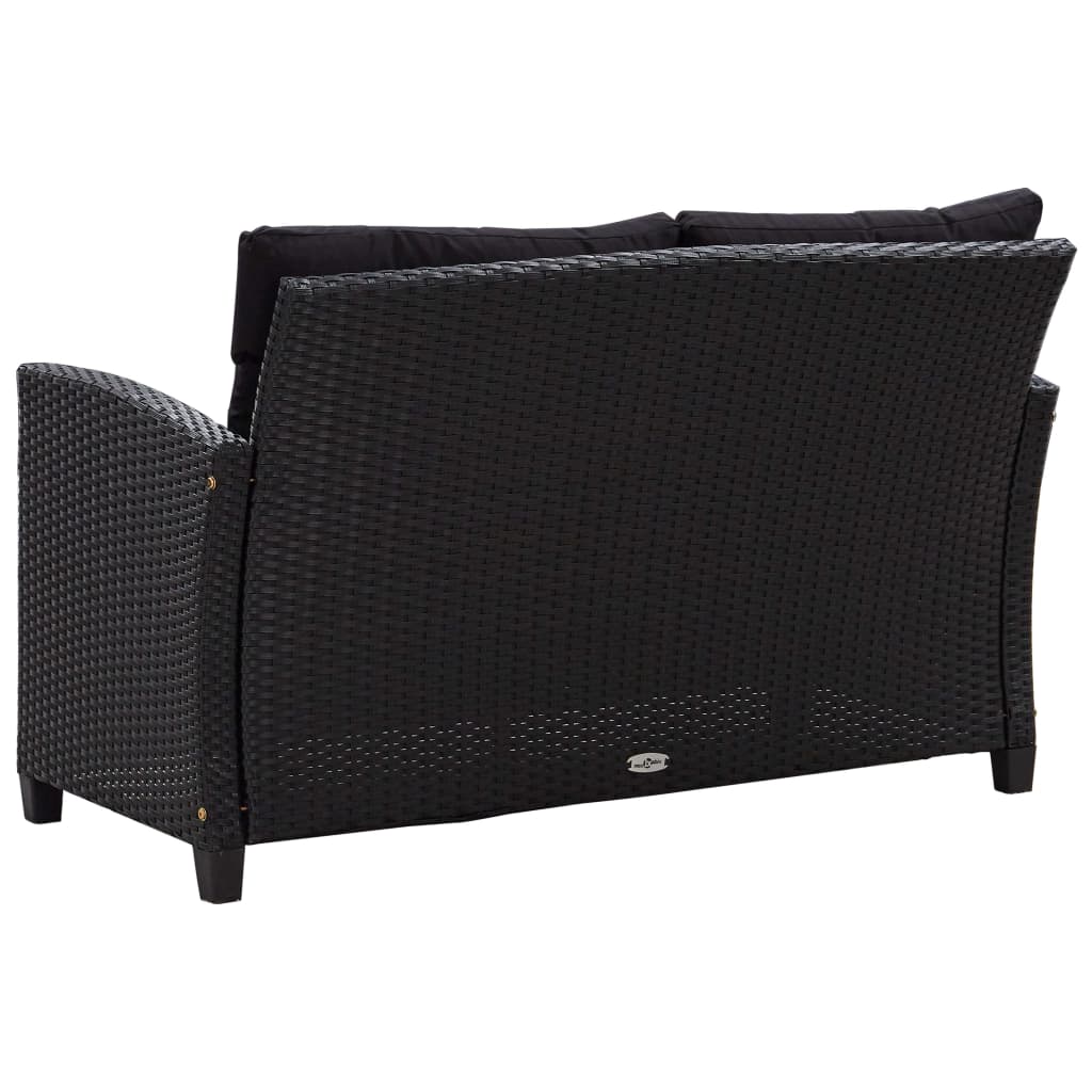 vidaXL 2-Seater Garden Sofa with Cushions Black 124 cm Poly Rattan